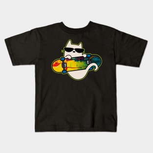 Cat and Skateboard Skateboarding Cat Deck Art Kids T-Shirt